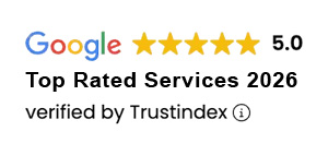 Google five star rating, Top Rated Services 2026, verified by Trustindex